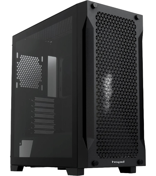 Компьютерный корпус без блока питания Case HSPD M541, Mesh Mid Tower, черный, TG, 0.7 SPCC, no fans, ATX, mATX, mITX, 170/405/210мм, 2x2.5', 2x3.5', 7xPCI, 1xUSB-A 3.0, 2xUSB-A 2.0, 465x220x485мм
