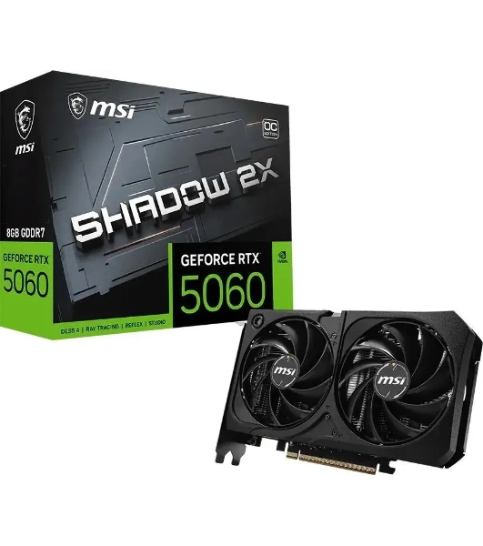 Видеокарта MSI RTX 5060 8G SHADOW 2X OC MAX, NVIDIA RTX 5060, 8Gb, GDDR7, 128 bit, PCI-E 5.0, HDMIx1, DPx3, HDCP, 2535 MHz