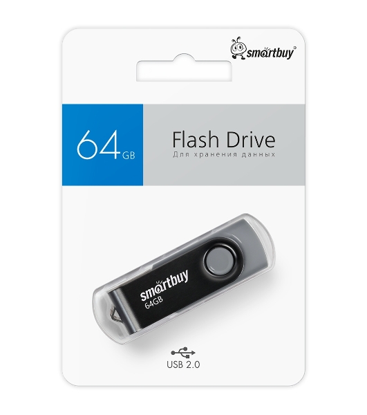 Флешка USB Smartbuy Twist black (SB064GB2TWK), 64Gb, USB 2.0, R/W 20/10, черный