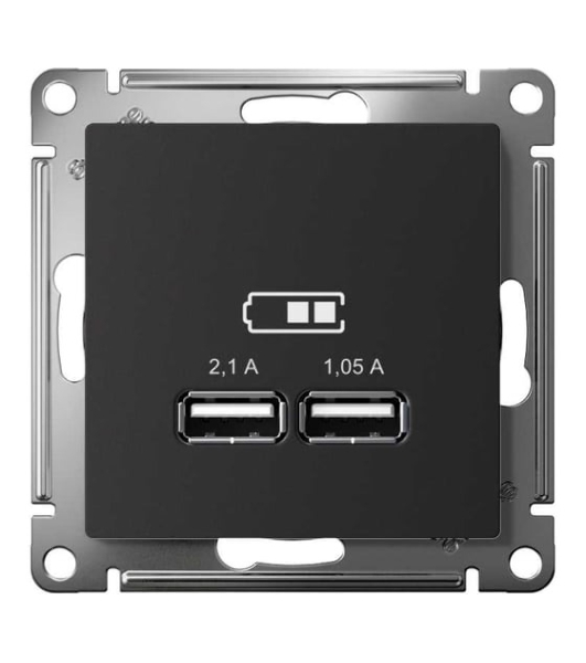 Карбон Розетка USB, 5В, 1 порт x 2,1 А, 2 порта х 1,05 А, механизм ATN001033 Schneider Electric