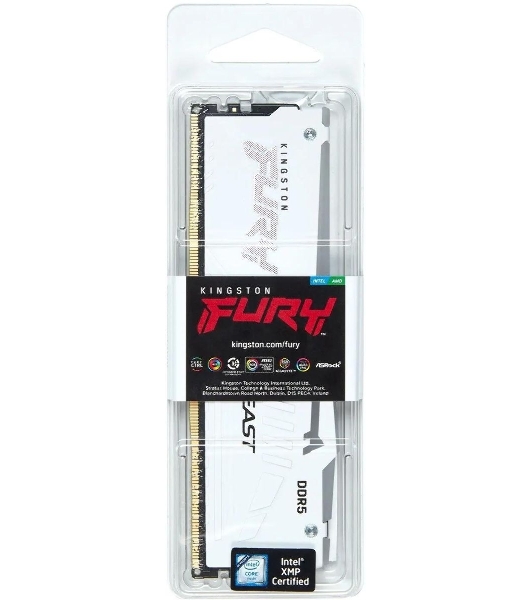 Оперативная память Kingston Fury Beast, DDR5, 32Gb (1x32Gb), 5600MHz, CL40, DIMM, с радиаторами, RGb, белый