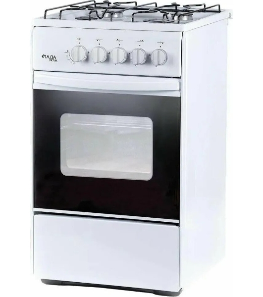 Плита газовая Лада Nova RG 24042 W белый, конфорок 4 газовых, духовка 50 л, 50 см x 85 см x 60 см