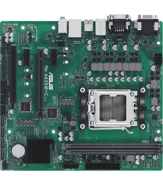 Материнская плата ASUS Pro A620M-C-CSM, AM5, AMD A620, 2xDDR5, 4xSATA, 2xM.2 PCIe 4.0 x4, 1xPCIe 4.0 x16, 2xPCIe x1, 1xRJ45 1GbE, 1xUSB 3.2 Gen 2, 3xUSB 2.0, 1xUSB-C 3.2 Gen 2, 1xDVI-D, 1xDP, 1xHDMI, 1xVGA, 3x3.5 мм, 7.1, mATX