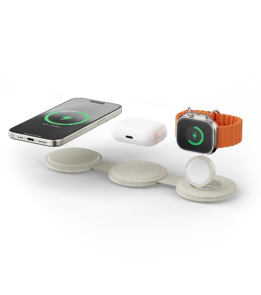 Переносное зарядное устройство Satechi Qi2 OntheGo 3-in-1 Wireless Charger, песочный