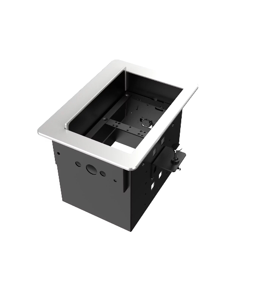 Прямоугольный металлический корпус Wize Pro WRTS-06BOX-S для модульной системы врезного лючка в стол с убирающейся крышкой для установки до 6 модулей-вставок, преустановленная рамка, серебристый