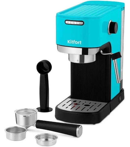 Кофеварка рожковая Kitfort КТ-7461 бирюзовый/черный, исп. кофе - молотый, 1.2 л, 1350 Вт, 20 бар