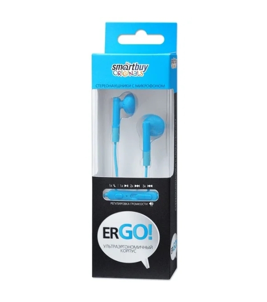 Проводные наушники Smartbuy Ergo SBH-520 синий, внутриканальные, Jack 3.5 мм, микрофон на проводе