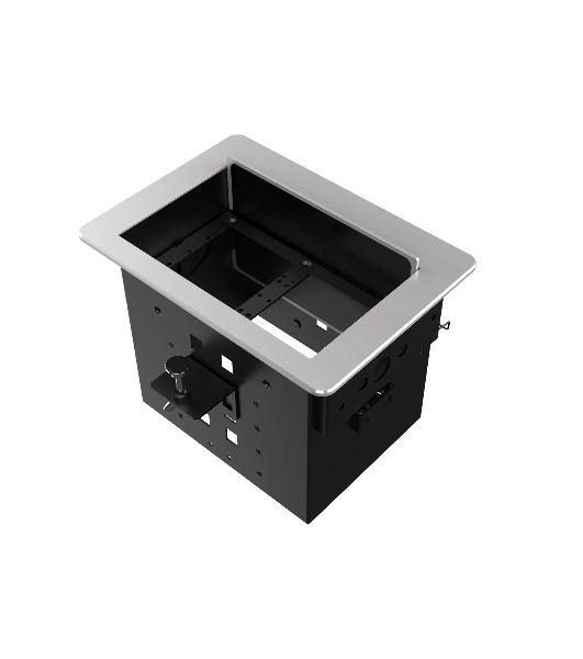 Прямоугольный металлический корпус Wize Pro WRTS-06BOX-S для модульной системы врезного лючка в стол с убирающейся крышкой для установки до 6 модулей-вставок, преустановленная рамка, серебристый