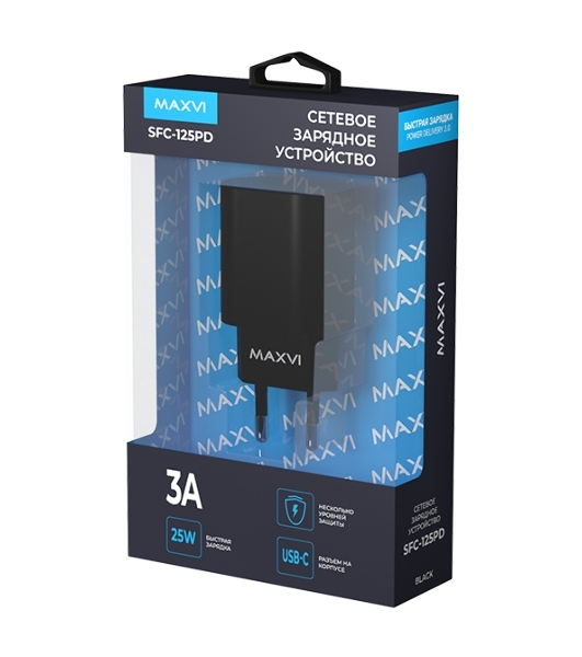 Сетевое зарядное устройство Maxvi SFC-125PD Type-C 3А 25W PD QC3.0 черный