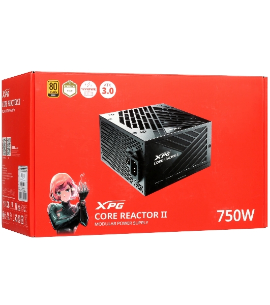 Блок питания ADATA XPG Core Reactor II COREREACTORII750GOLD RTL (COREREACTORII750G-BKCEU), 750Вт, 80 PLUS Gold, 120мм, модульный, черный