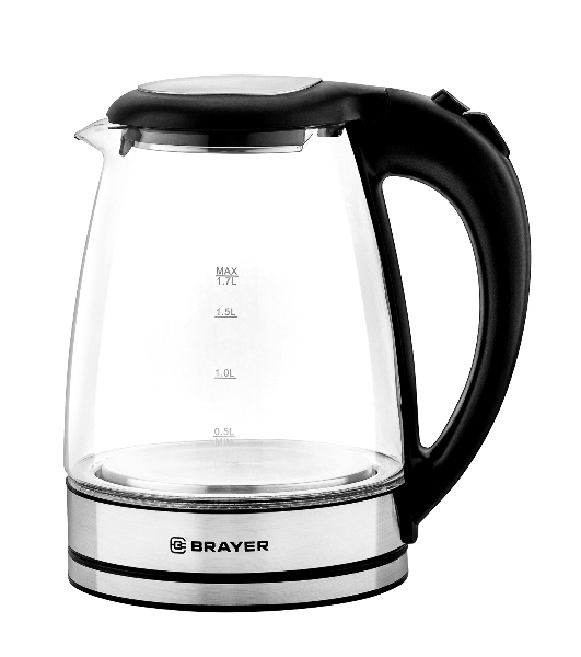 Электрочайник BRAYER BR6116 черный, 1.7 л, 1800 Вт, скрытый нагревательный элемент