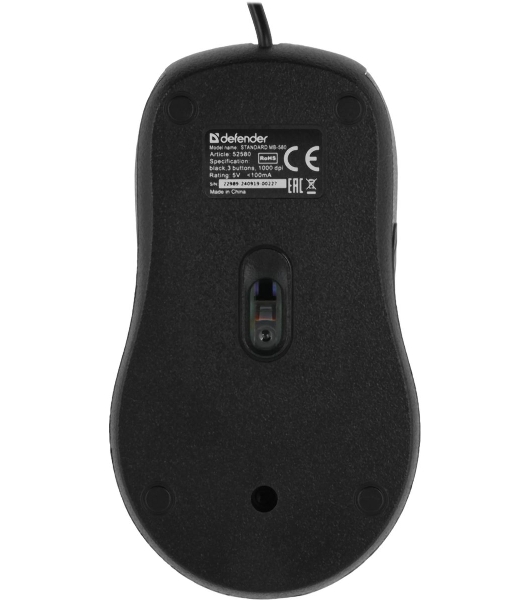 Мышь проводная Defender Standard MB-580 черный, 1000 dpi, USB, кнопки - 3