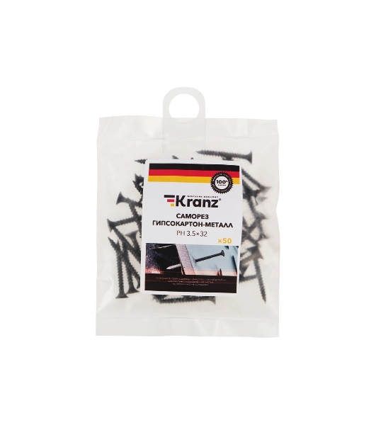 Саморез гипсокартон-металл Kranz 3.5х32, пакет (50 шт./уп.)