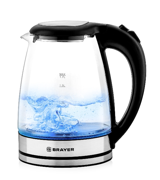 Электрочайник BRAYER BR6116 черный, 1.7 л, 1800 Вт, скрытый нагревательный элемент
