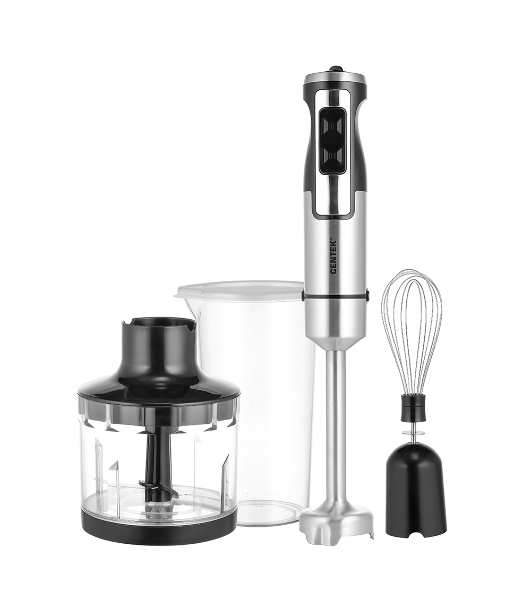 Блендер Centek CT-1338 черный/сталь, 1300 Вт, DC мотор, РЕГУЛЯТОР МОЩНОСТИ сLED, стакан, чоппер, венчик