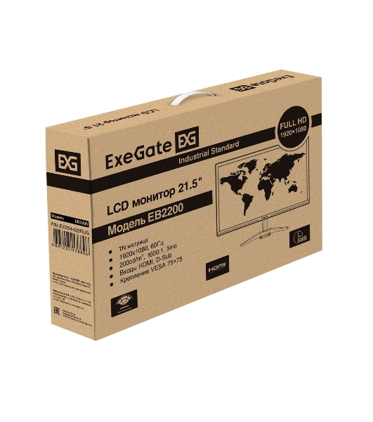 Монитор 21.5' ExeGate EB2200 TN 1920x1080, 60 Гц, 5 мс, 16:9, 200 кд/м², 1xHDMI, 1xD-Sub, черный