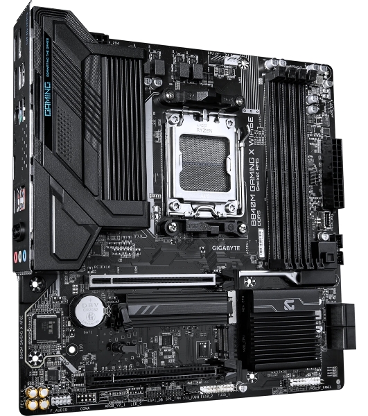 Материнская плата Gigabyte B840M GAMING X WIFI6E, AM5, AMD B840, 4xDDR5, 4xSATA, 2xM.2, 1xPCIe 4.0 x16, 1xPCIe 3.0 x16, 1xHDMI, 2xDP, 1x2.5Gb LAN, Wi-Fi 6E, Bluetooth 5.3, 1xUSB-C 5Gbps, 2xUSB-A 5Gbps, 4xUSB-A 2.0, 1xPS/2, 3x3.5 мм, 7.1, mATX