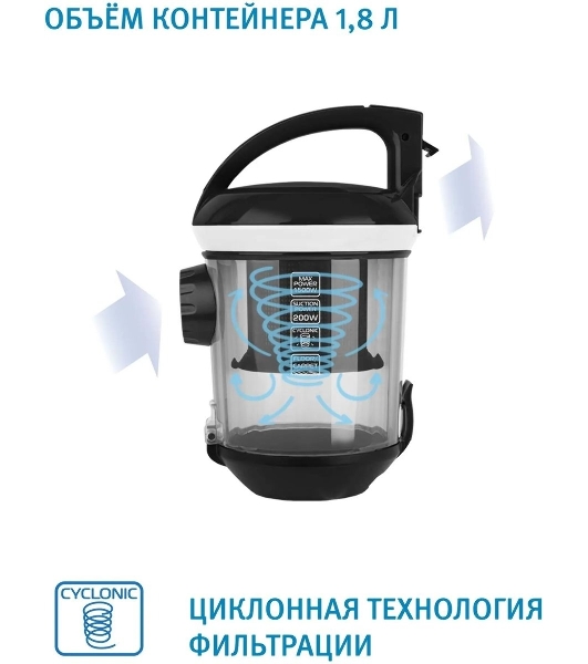 Пылесос Vitek 8142-VT-01 черный/белый, 200/1500 Вт, уборка сухая, пылесборник контейнер 1.8 л