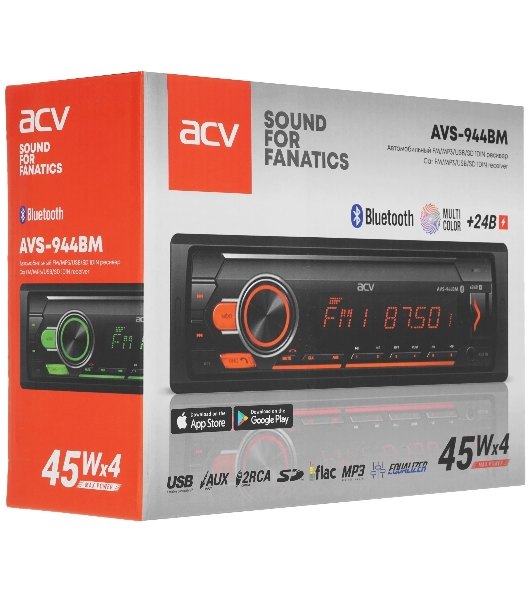 Автомагнитола ACV AVS-944BM, 1 DIN, Bluetooth, USB Type-A, AUX