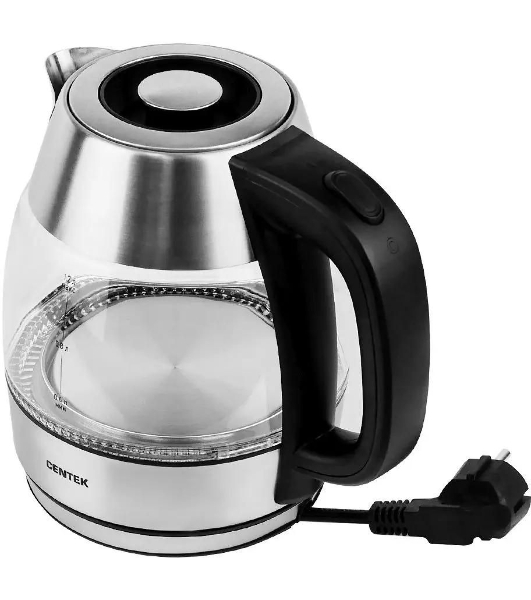 Чайник электрический Centek CT-0018, 1.2л, 1600Вт, стекло, серебристый