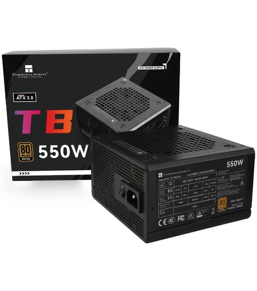 Блок питания Thermalright TR-TB550S, 550W 80+ Bronze (ATX, 3, Non-modular, 1x24(20+4)pin 550мм, 1xCPU*2 8(4+4)pin 600+150мм, 1xPCIe 8(6+2)pin 450мм, 1xSATA*3+MOLEX4pin*1 400+150+150+150мм, 1xSATA*2+MOLEX4pin*2 400+150+150+150мм, Active, 120x120мм, 150x140x86mm, APFC, )