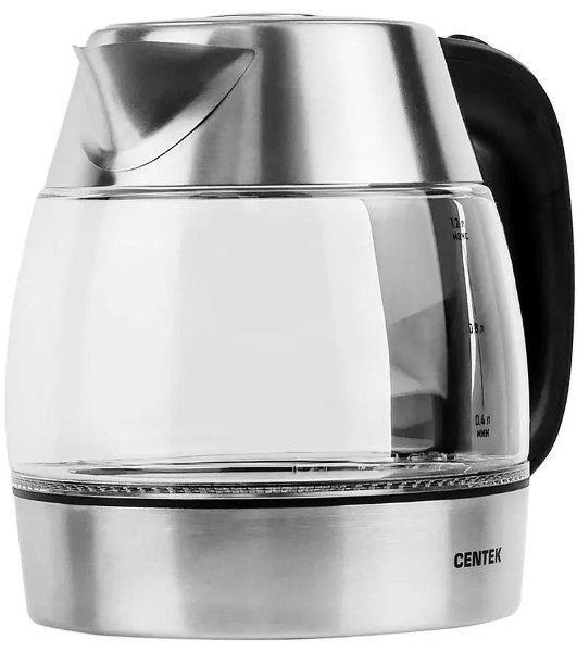 Чайник электрический Centek CT-0018, 1.2л, 1600Вт, стекло, серебристый