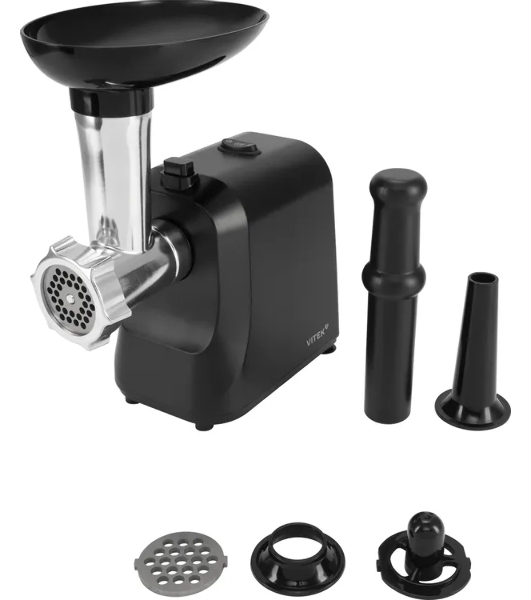 Мясорубка электрическая Vitek VT-MG3600 черный, 1800 Вт, 1.6 кг/мин, реверс, защита от перегрузки, насадки - 4
