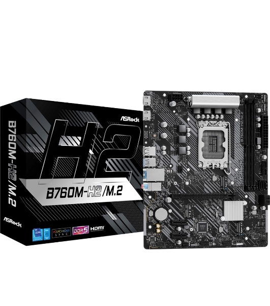 Материнская плата ASRock B760M-H2/M.2, LGA 1700, Intel B760, 2xDDR5, 4xSATA, 2xM.2, 1xPCIe 4.0 x16, 2xPCIe x1, 2xHDMI, 1x2.5Gb LAN, 2xUSB-A 3.2 Gen 1, 3xUSB 2.0, 3x3.5 мм, 7.1, mATX
