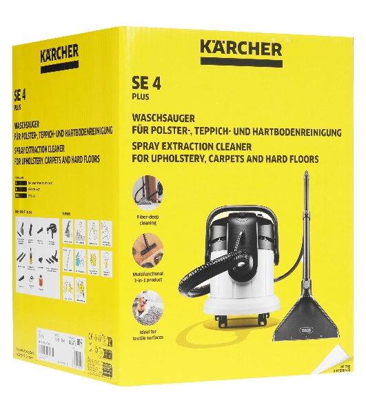 Пылесос моющий Karcher SE 4 Plus *EU белый, 400/1000 Вт, уборка влажная/сухая, пылесборник контейнер/мешок 4 л