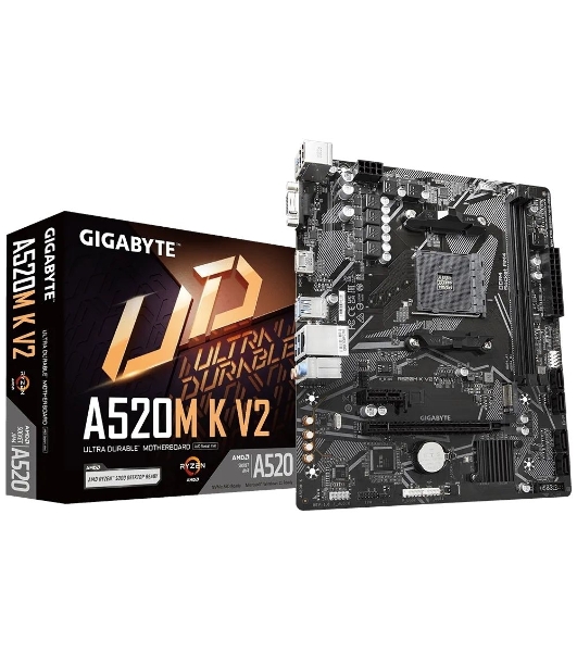 Материнская плата Gigabyte A520M K V2 (V1.1), AM4, AMD A520, 2xDDR4, 4xSATA, 1xM.2, 1xPCIe 3.0 x16, 1xHDMI, 1xVGA, 1x 1Gb LAN, 2xUSB-A 2.0, 4xUSB 3.2 Gen 1, 3x3.5 мм, 7.1, mATX