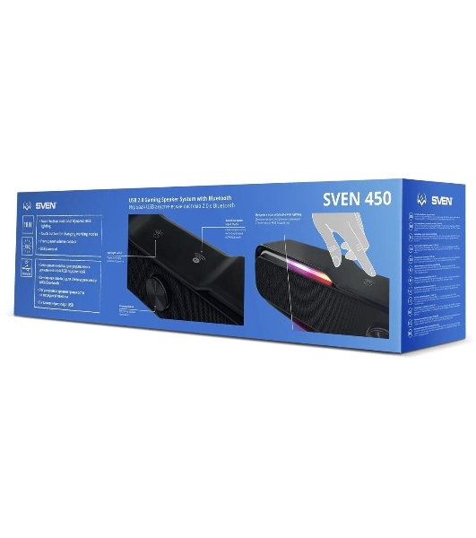 Акустическая система SVEN 450 2.0 (2x5W, Bluetooth, RGb-подсветка) черная