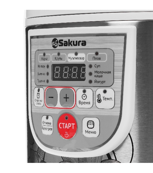 Мультиварка Sakura SA-7753W 5 л, 800 Вт, функция 'Мультиповар', 10 автоматических и 27 программ ручной настройки