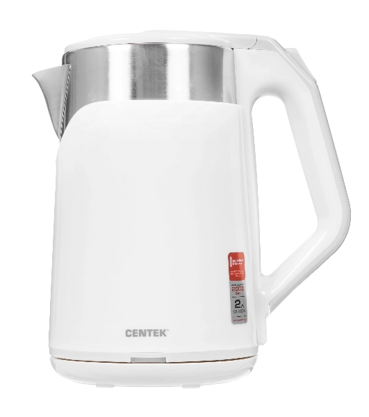 Электрочайник Centek CT-0023 белый, 2.0 л, 2000 Вт, скрытый нагревательный элемент