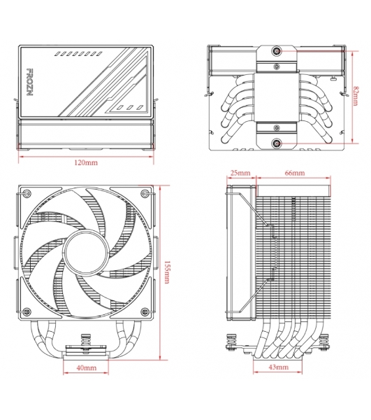 Кулер для процессора ID-COOLING FROZN A610 черный 120мм алюминий/медь 2000rpm 30db 4-pin 250W 155мм
