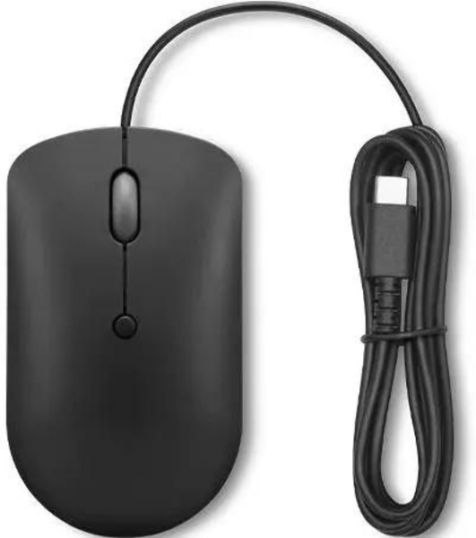 Мышь проводная Lenovo 400 черный, 2400 dpi, USB-C, кнопки - 4