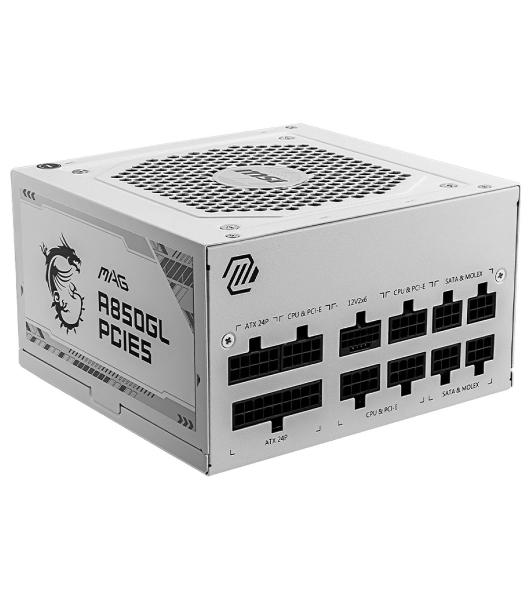 Блок питания MSI MAG A850GL PCIE5 WHITE, 850W, 80 PLUS Gold, полностью модульный, ATX 3.0, PCIE5, RTL белый