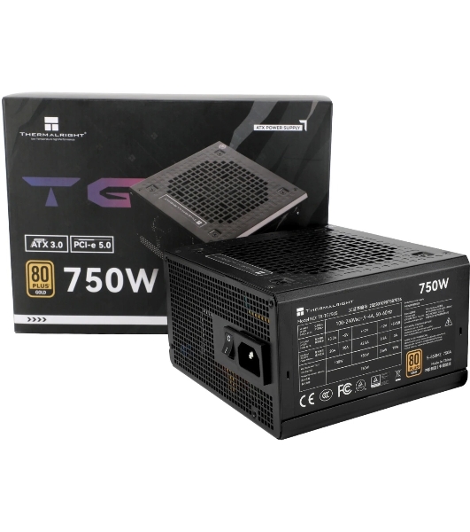 Блок питания Thermalright, 750W 80+ Gold (ATX, 3.0, PCIe 5.0, Non-modular, 1x24(20+4)pin, 1xCPU 8(4+4)pin, 2xPCIe*2 8(6+2)pin, 5xSATA3, 1x12+4pin (12VHPWR PCIe 5.0 12+4pin 600mm), 3xMOLEX4pin, Active, 120x120мм, 150x140x86mm, APFC, black)