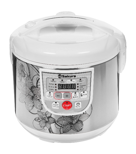 Мультиварка Sakura SA-7753W 5 л, 800 Вт, функция 'Мультиповар', 10 автоматических и 27 программ ручной настройки