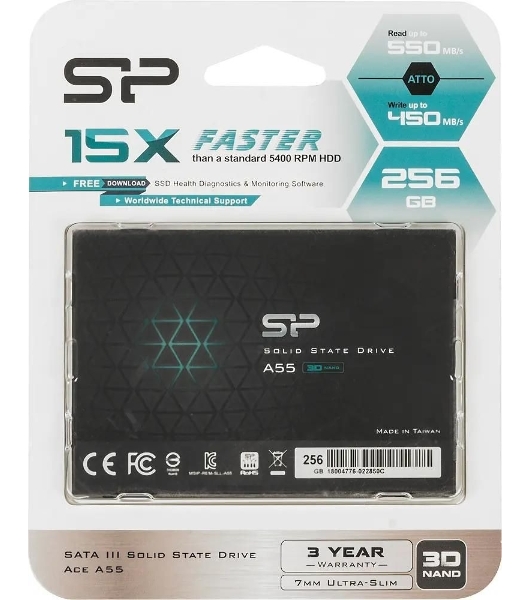Накопитель SSD Silicon Power Ace A55, 256Gb, SATA III, 2.5', R/W 550/450