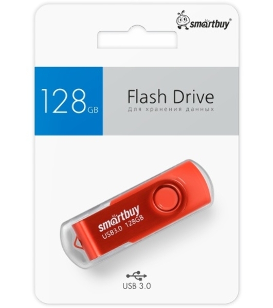 Флешка USB SmartBuy Twist Red (SB128Gb3TWR), 128Gb, USB 3.0, R/W 90/40, красный