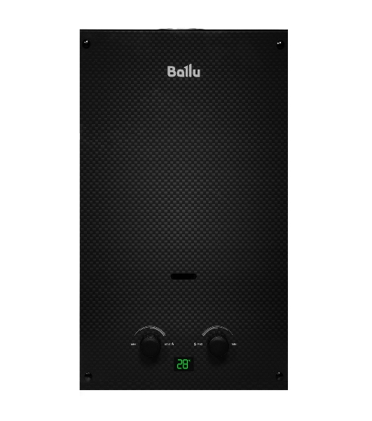 Водонагреватель газовый Ballu GWH 10 Fiery Glass Carbon черный, проточный, 10 л/мин, 20 кВт
