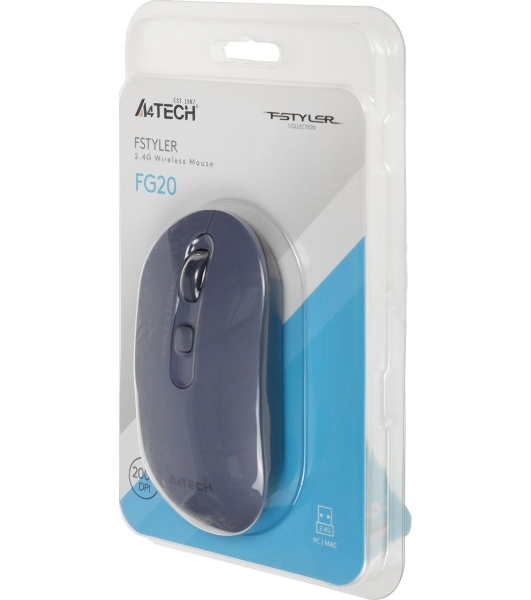 Мышь беспроводная A4Tech Fstyler FG20 пепельный/синий, 2000 dpi, радиоканал, USB, кнопки - 4