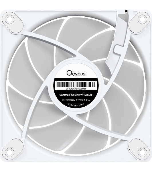Вентилятор для корпуса Ocypus Gaммa F12 Elite WH ARGb 3 IN 1, 120x120x25мм, 4-PIN PWM, 600-1800 RPM, 26 DBA MAX, HYDRO BEARING