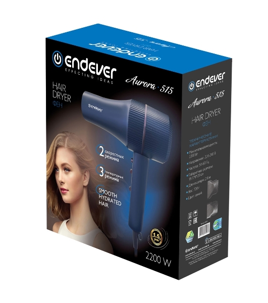 Фен Endever Aurora-515 синий, 2200 Вт