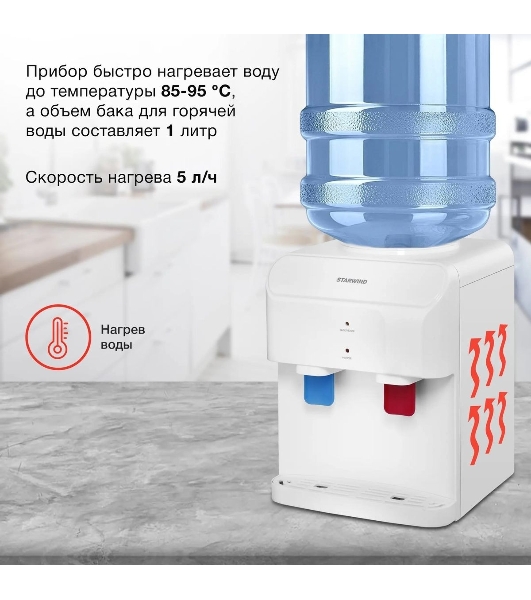 Кулер для воды Starwind SW-2001EW, верхняя загрузка, нагрев 95 °С, охлаждение 10 °С, белый