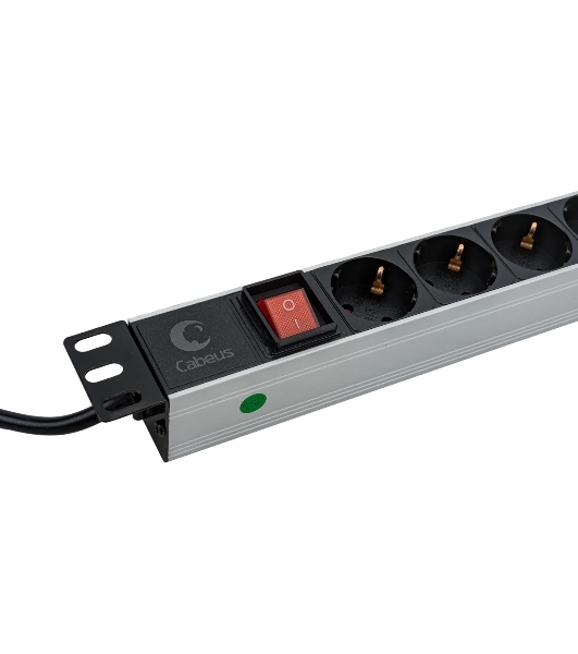 Блок силовых розеток Cabeus, Shuko х 8, вход IEC 320 C14, для шкафов, шнур 2 м, 50х490х50 мм (ВхШхГ), 10А, выключатель, черный