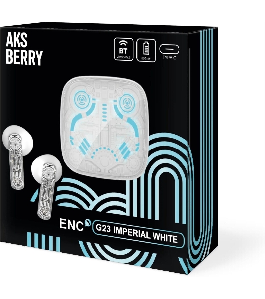 Наушники TWS Aksberry G23 белый, вкладыши, Bluetooth, сенсорное управление, до 4 ч