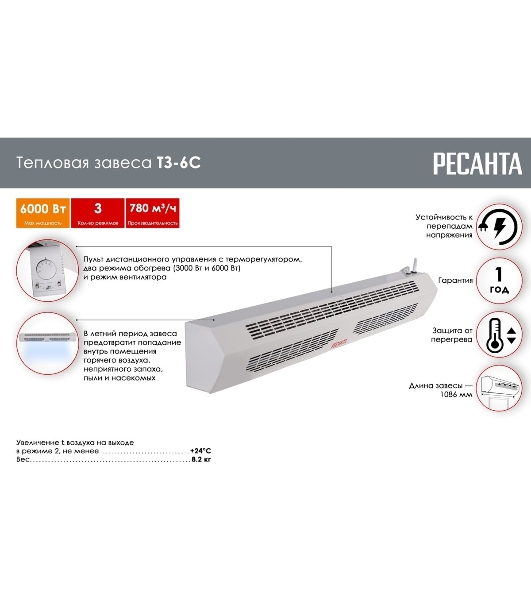 Тепловая завеса Ресанта ТЗ-6С (с пультом)