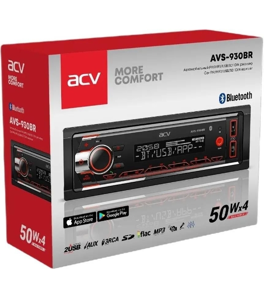 Автомагнитола ACV AVS-930BR, 1 DIN, Bluetooth, USB Type-A, AUX, пульт ДУ