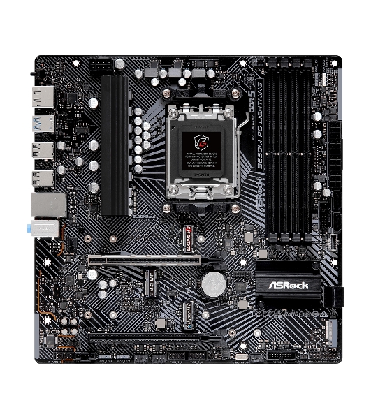 Материнская плата ASRock B650M PG Lightning, AM5, AMD B650, 4xDDR5, 4xSATA, 3xM.2, 1xPCIe 3.0 x4, 1xPCIe 4.0 x16, 1xDP, 1xHDMI, 1x2.5Gb LAN, 1xUSB 3.2 Gen 2, 2xUSB 3.2 Gen 1, 4xUSB 2.0, 3x3.5 мм, 7.1, Micro-ATX